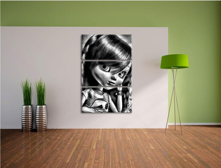 Pixxprint Pullip-Püppchen Scarlett als Leinwandbild/Grösse: 3 Teilig (120x80) cm/Wandbild/Kunstdruck