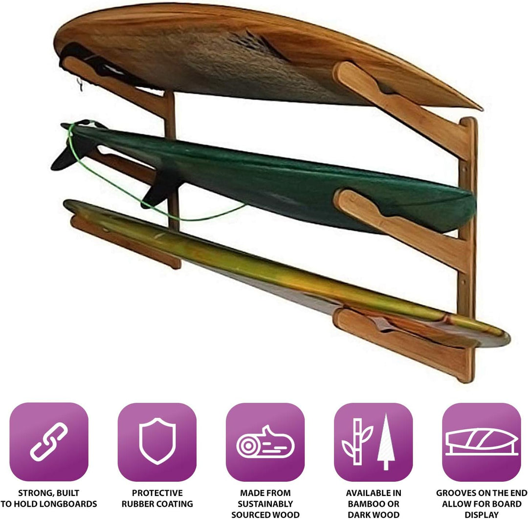 COR Surf Holz Surfbrett Wandhalterung für Surfbretter, Snowboards, Skateboards, dreistufiger Surfbre