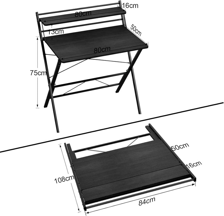 PIPIPOXER 80x50cm Schreibtisch Klappbar, Klappbarer Schreibtisch mit Regal, Schreibtisch Klappbar mi