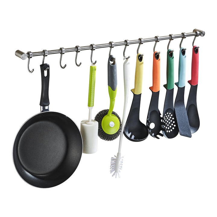 Geschirr hängende Rack mit 12 abnehmbaren Haken, Edelstahl Küche Schiene Pfanne Hanger Wandmontage O