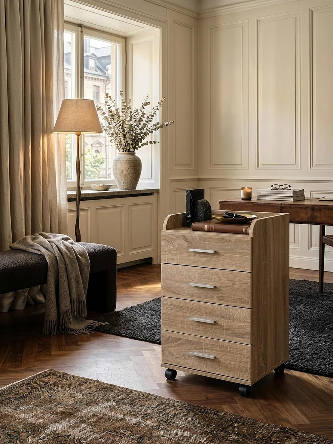 KADIMA DESIGN Rollcontainer WL5.749 40x70,5x33cm Sonoma | Schreibtisch-Container Rollschrank 4 Schub