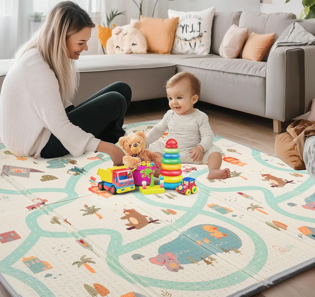 Krabbelmatte Baby 180x200 cm, Faltbare Spielmatte 1.0 cm Dick XPE, Weich & Rutschfest, Wasserdicht A