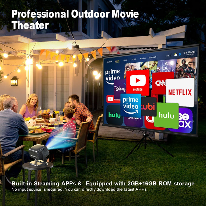 Beamer 4K,Elektrischer Fokus/Trapezkorrektur,26000 Lumen,Tragbarer Outdoor Beamer mit WiFi 6 und BT5