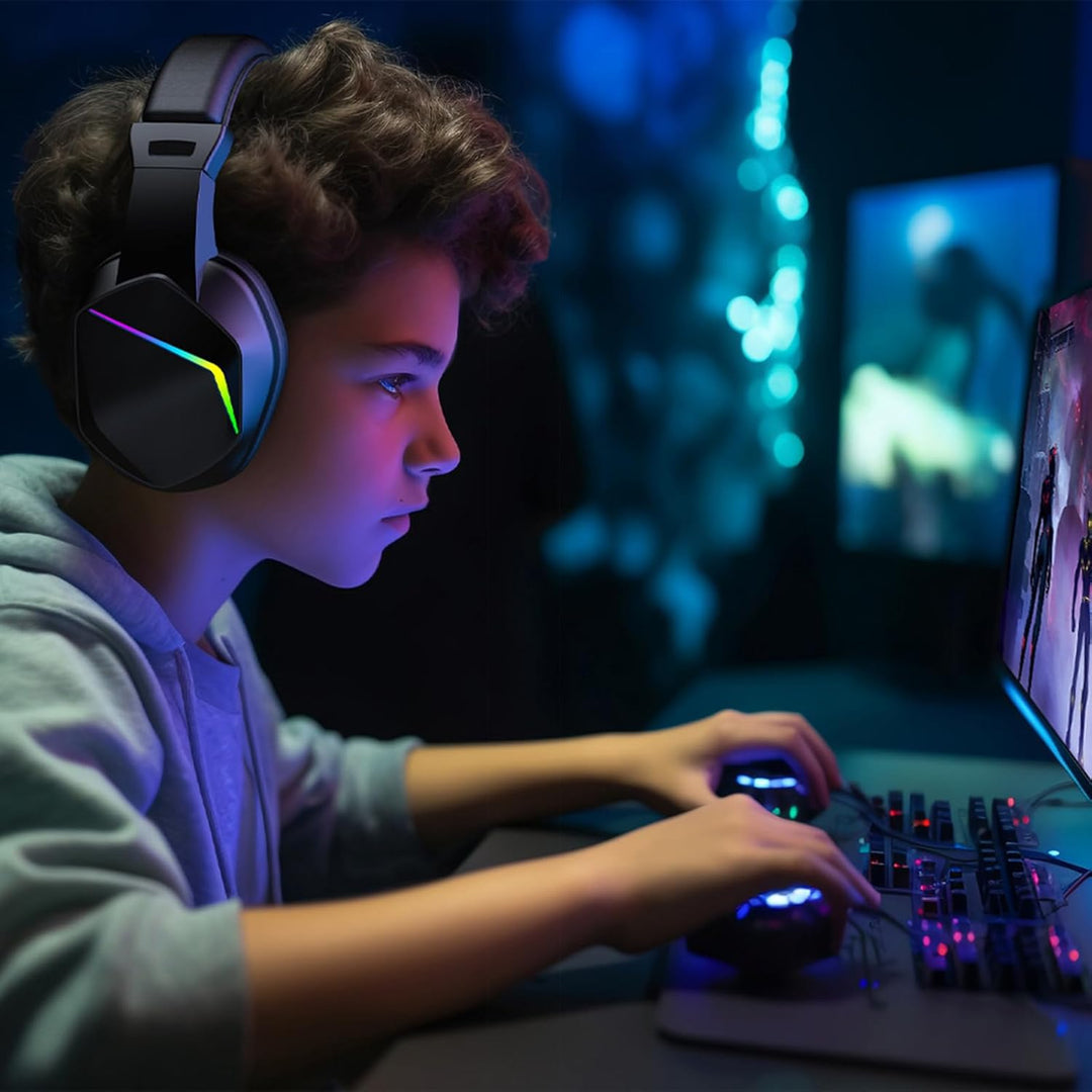 Kabelloses Gaming-Headset, Bt-Kopfhörer mit geringer Latenz und LED-Leuchten, Over-Ear-Headset mit M