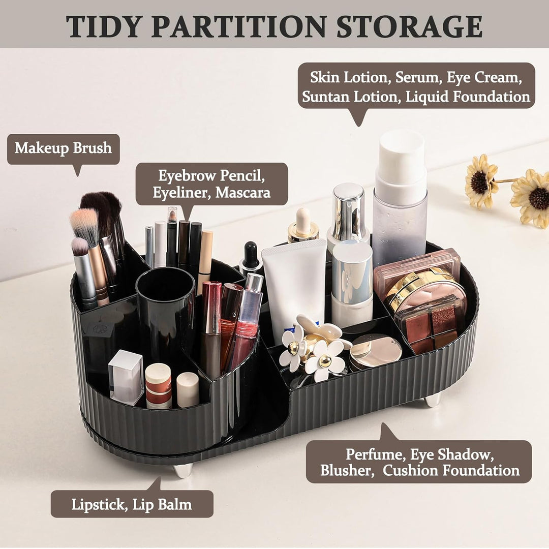 Make Up Kosmetik Organizer, Skincare Organizer Schminktisch 360° Drehbar und Fach 2-in-1, Makeup Org