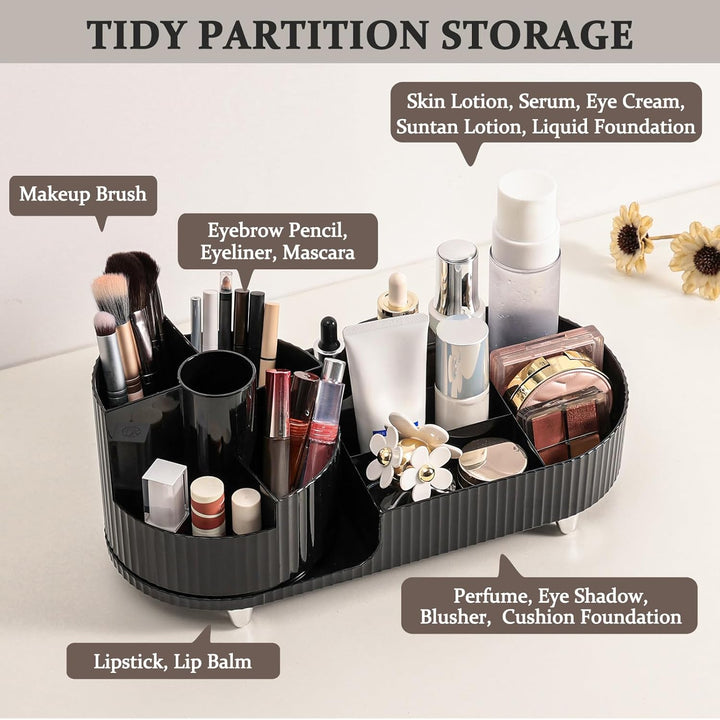Make Up Kosmetik Organizer, Skincare Organizer Schminktisch 360° Drehbar und Fach 2-in-1, Makeup Org