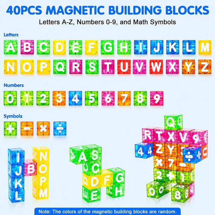 Mini Magnetische Bausteine 40PCS Magnetbausteine Reiseset mit Metallbox für Kinder, Magnetic Buildin