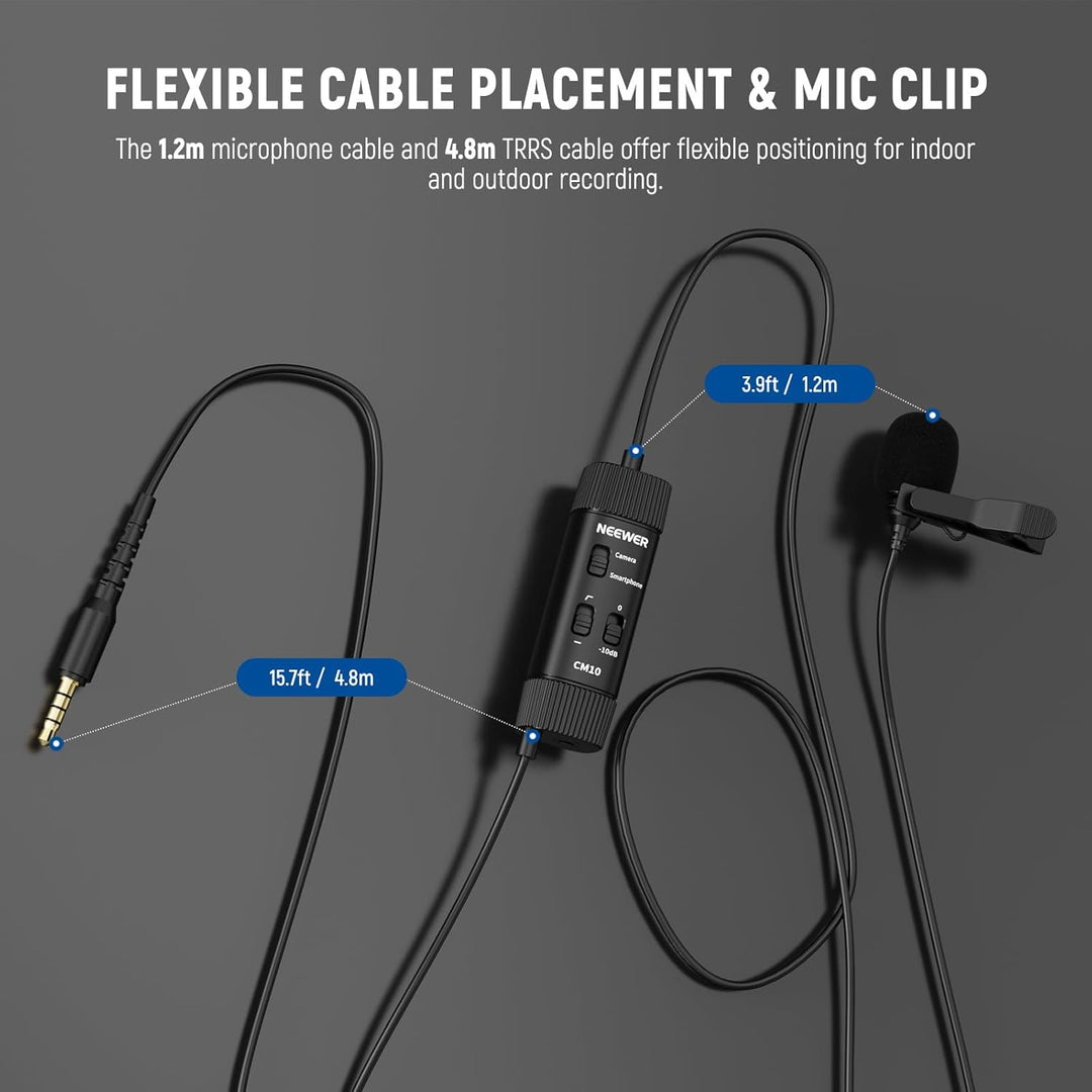 NEEWER 3,5mm TRRS Lavaliermikrofon, Plug & Play, Mini Kugelcharakteristik Kondensatormikrofon für Ka