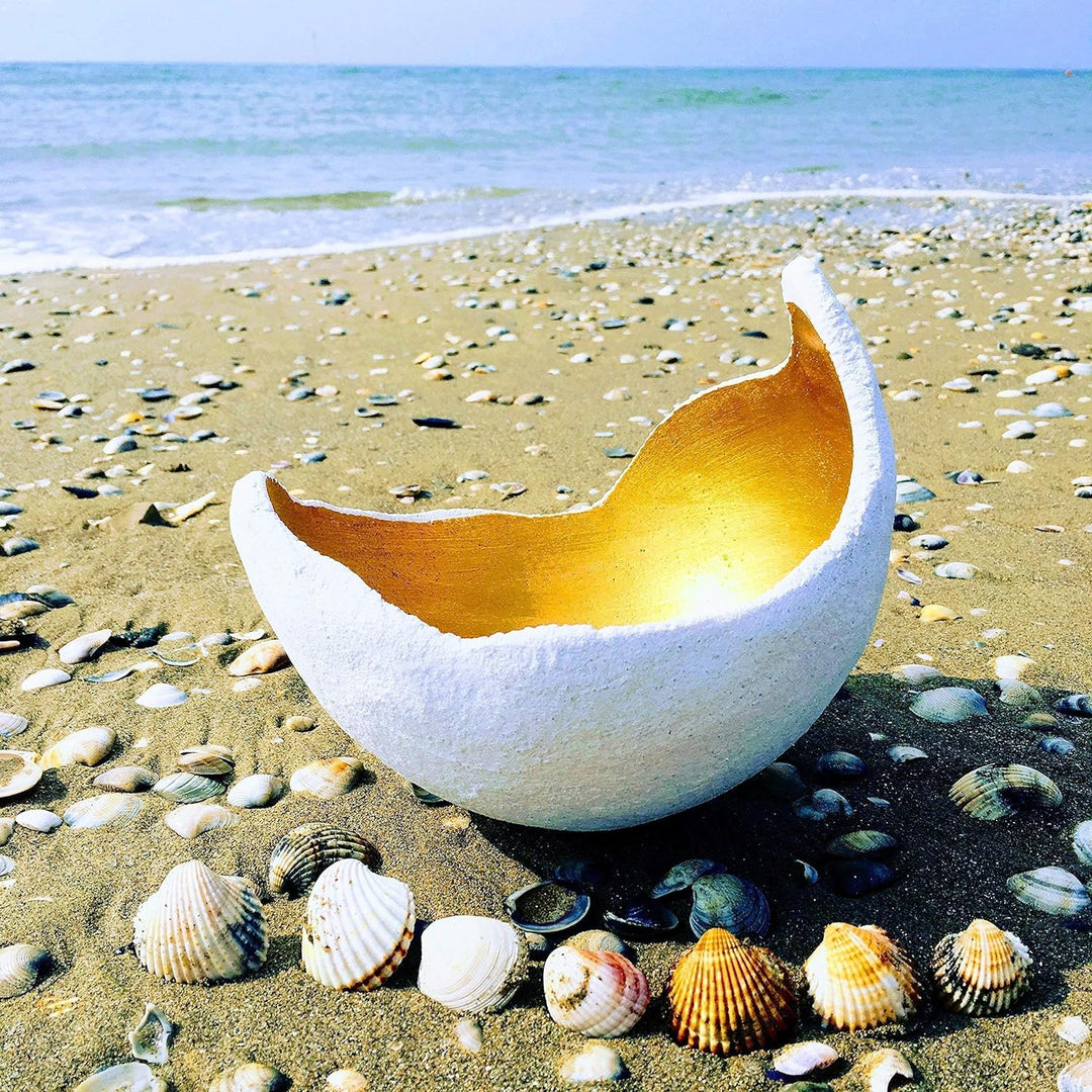 Lichtschale gold - M (20cm) - Beton weiss - Unikat handmade - Windlicht - Geburtstagsgeschenk - Deko