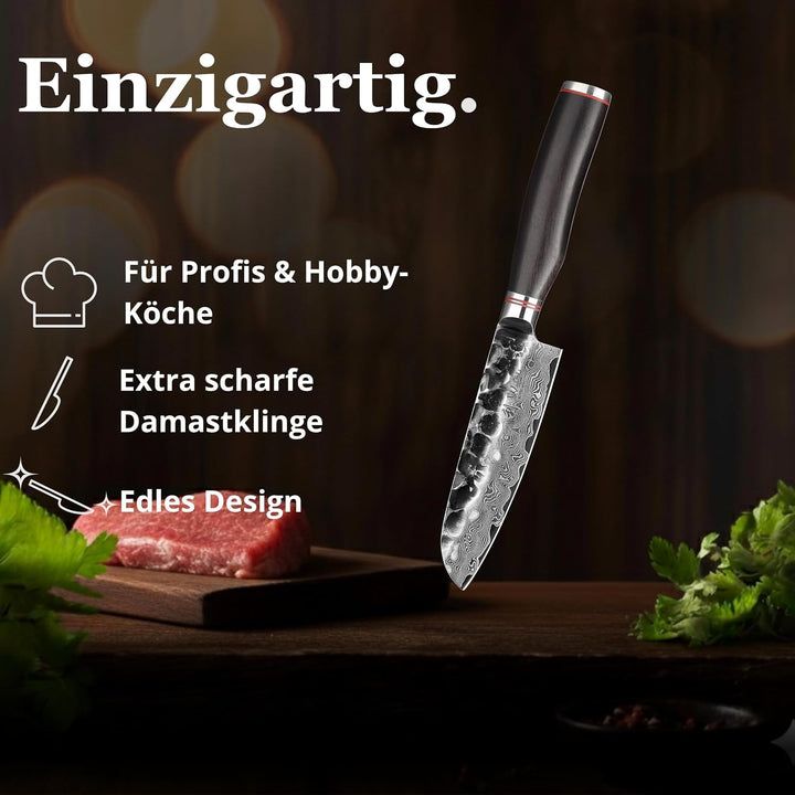Wakoli Ebo Damastmesser kleines Santoku Messer extrem scharfe 12 cm Klinge aus 67 Lagen I Damast Küc