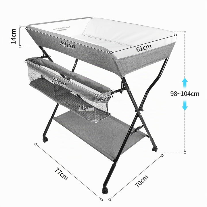 OHMG Baby Wickelkombi Klappbare Wickelkommode,Wickeltisch mit Rollen,Mobiler Wickeltisch mit Wickela