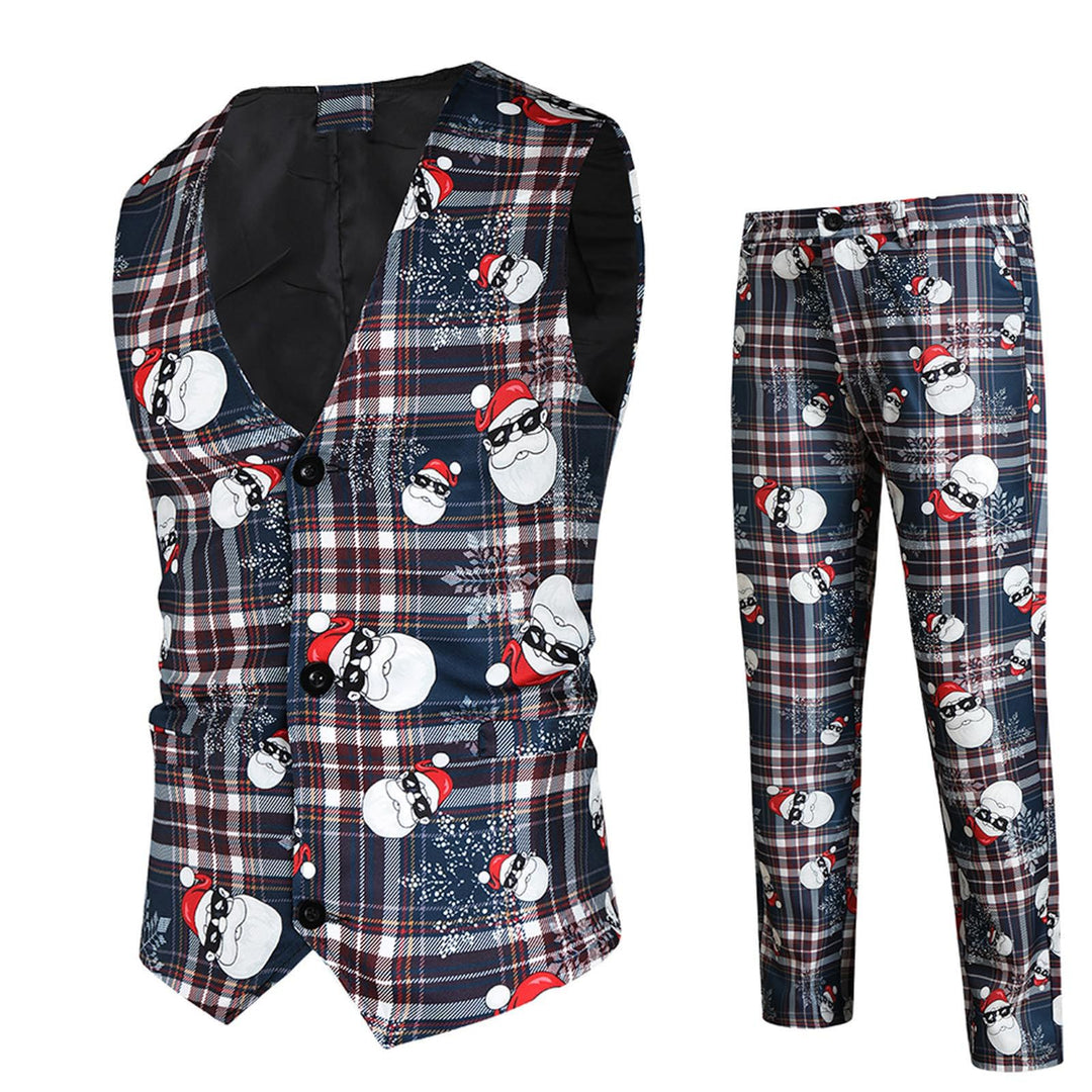 Duohropke Herren Weihnachtsanzug 2Teilig Weihnachtsweste Slim Fit Button Verschiedene Weihnachtsmoti