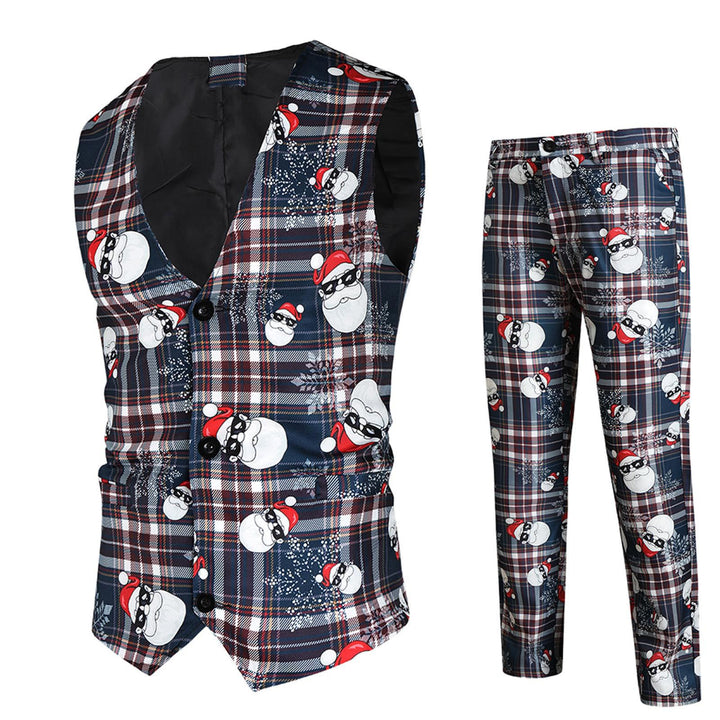 Duohropke Herren Weihnachtsanzug 2Teilig Weihnachtsweste Slim Fit Button Verschiedene Weihnachtsmoti