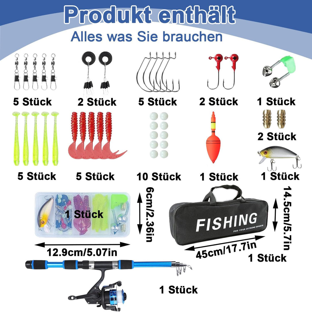 Kinder-Angelset – Teleskopstange & Walzen-Kombi-Kit für Jungen/Mädchen | Komplett-Fishing-Tools mit