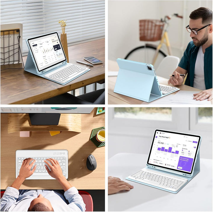 Hülle mit Tastatur für iPad Pro 12.9 6ª 2022 /5ª 2021/4ª 2020/3ª 2018 Gen Himmelblau Sonderausgabe,