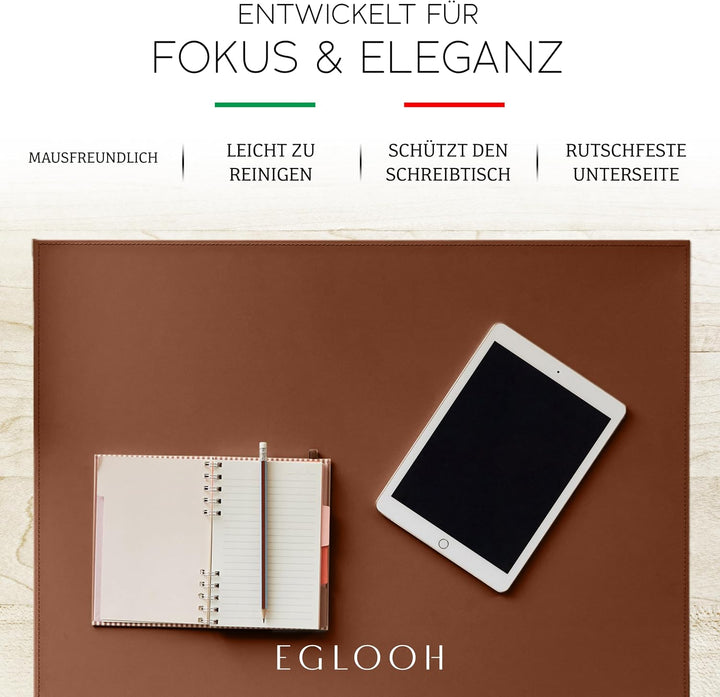Eglooh - Calliope - Schreibtischunterlage Leder Schwarz mit Kantenschutz cm 50x35 - Gewinkelte Schre