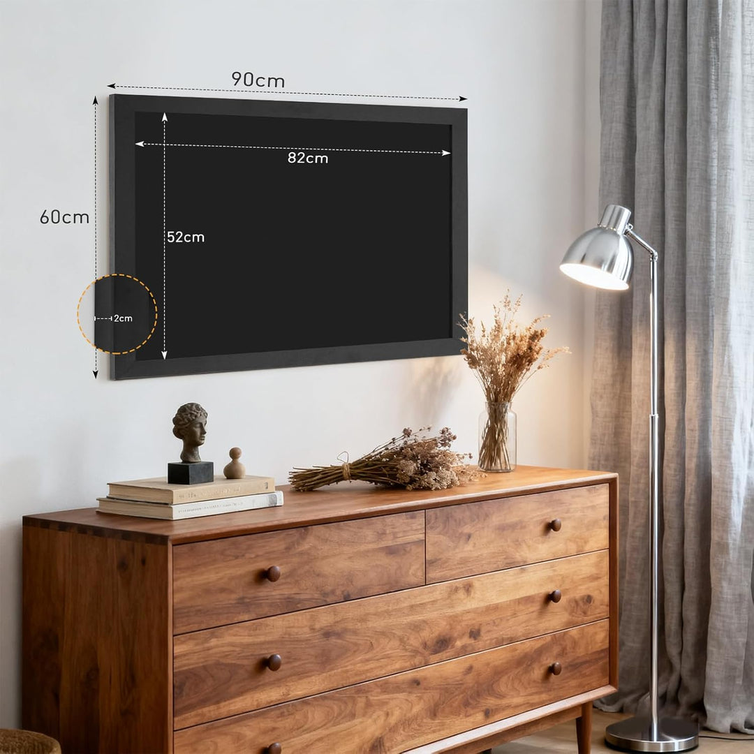 DOLLAR BOSS Magnetische Kreidetafel 90x60 cm, Magnettafel Schwarz mit Rahmen aus massivem Kiefernhol