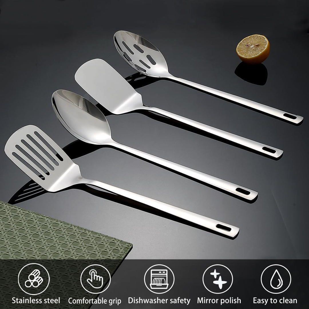 HOMQUEN Edelstahl Küchenutensilien Set 4pcs, Kochutensilien Set, Küchenwerkzeuge Spatel Set, Kochlöf