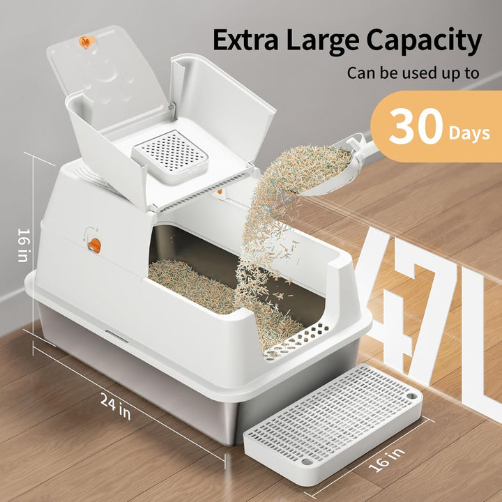 Edelstahl Katzenklo mit Deckel, Grosse XXL Katzentoilette aus Edelstahl, Geschlossen Katzentoiletten
