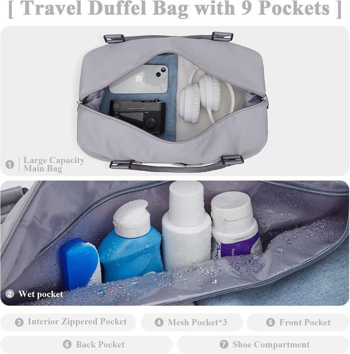 SEAFEW Reisetasche Klein, 40x20x25 Ryanair Handgepäck Tasche für Flugzeug Weekender Sporttasche Dame