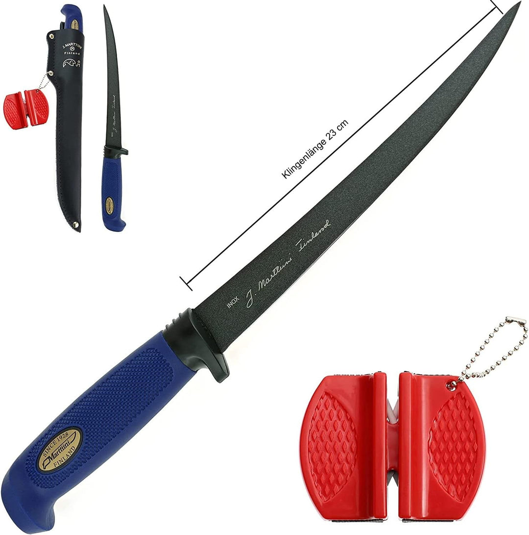 Marttiini Martef 36cm Filetiermesser, Klinge 23cm, beschichtet + LANSKY Crock Stick Messerschärfer/F
