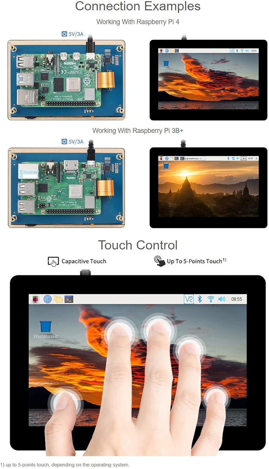 Waveshare 5inch Capacitive IPS Touch Display for Raspberry Pi with 800×480 Resolution DSI Interface