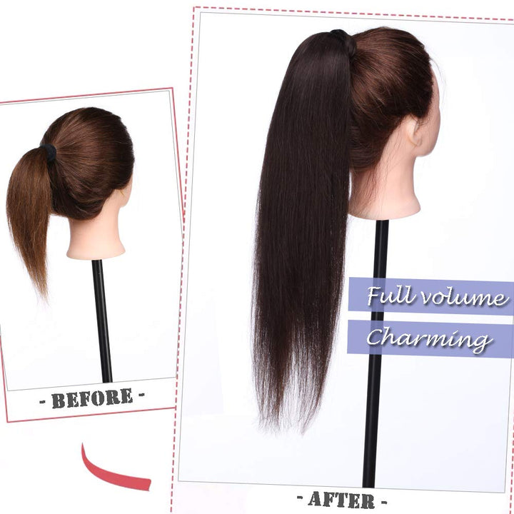 Elailite Ponytail Extension Echthaar #2 Dunkelbraun, Haarverlängerung Zopf Haarzopf Pferdeschwanz Ha