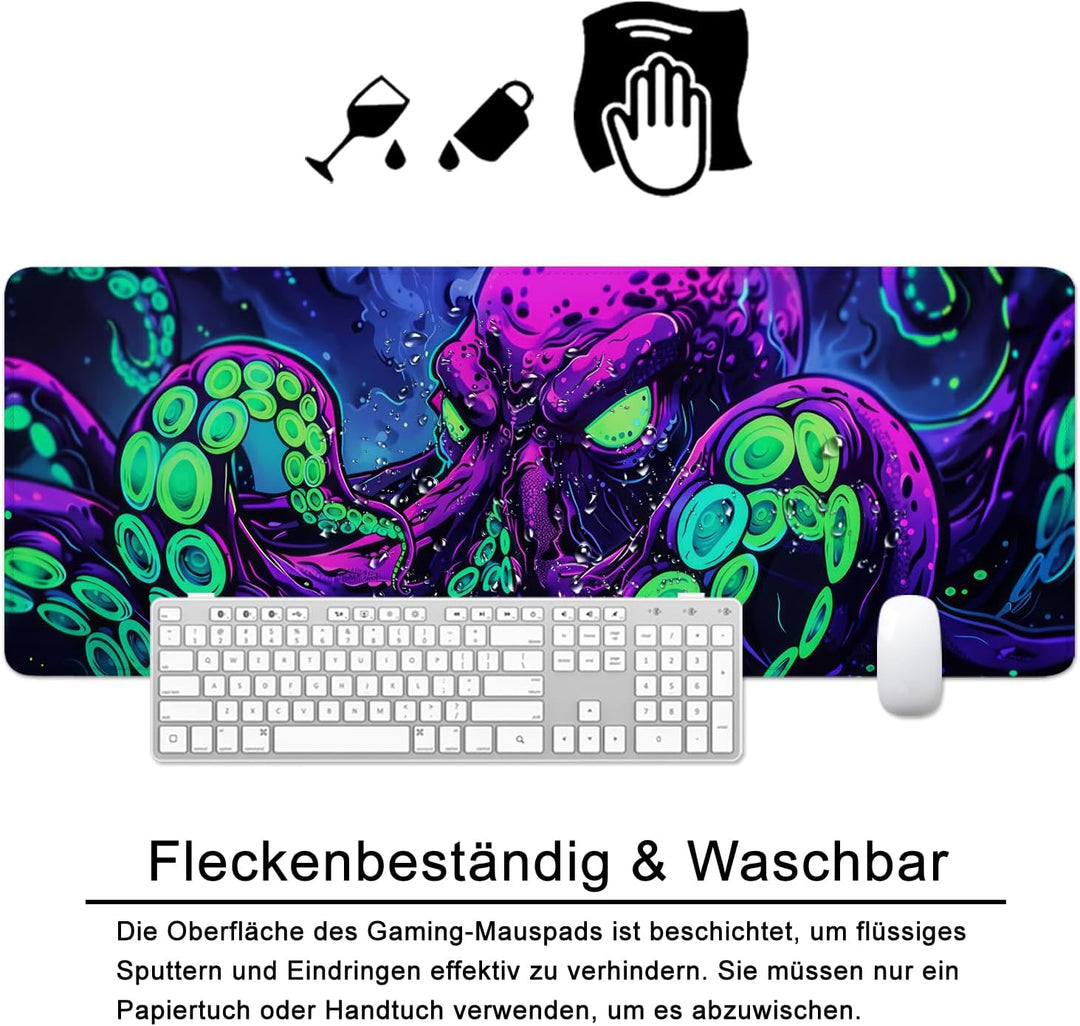 Mauspad Octopus Schreibtischunterlage Violett 80x30cm Mousepad XL Gross Mauspad Ozean, Computer PC T