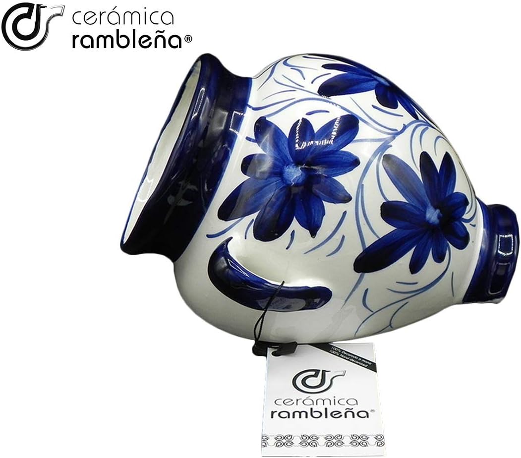 CERÁMICA RAMBLEÑA | Orza Hängetopf | Tontopf zum Aufhängen | Wandblumentopf | Blau und Weiss | 100%