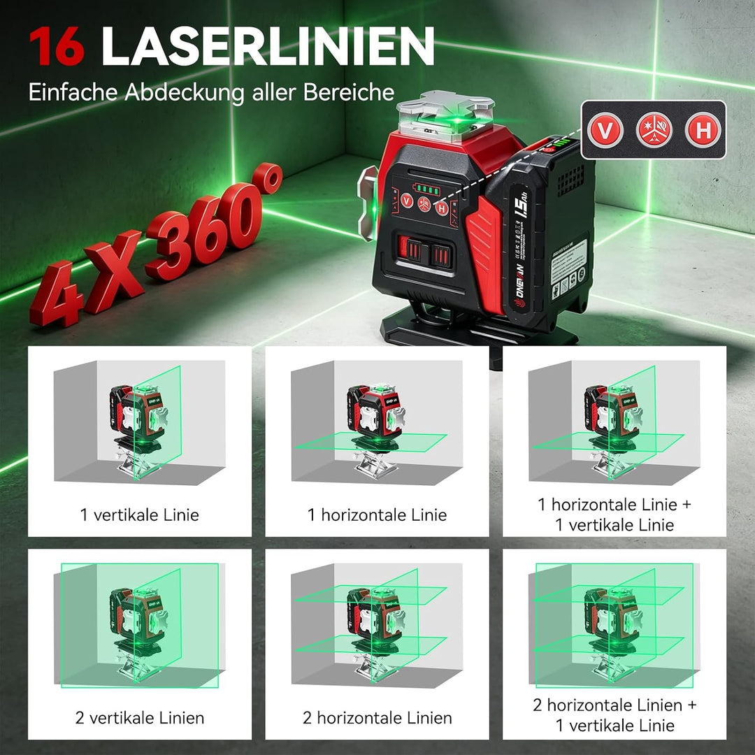 ONEVAN 21V Kreuzlinienlaser mit Stativ, 4D 16 Kreuzlaser,Selbstnivellierend | 20 m Fernbedienung, ve