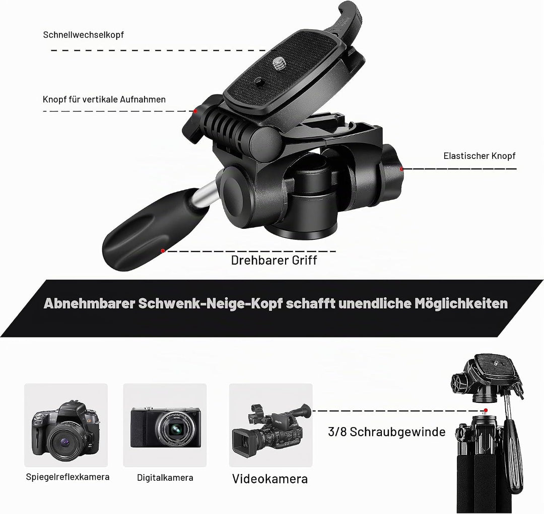 ZOMEi 188cm Stativ Heavy Duty Tall Tripod Stand, Professional Travel Video Tripod Kompatibel mit DSL