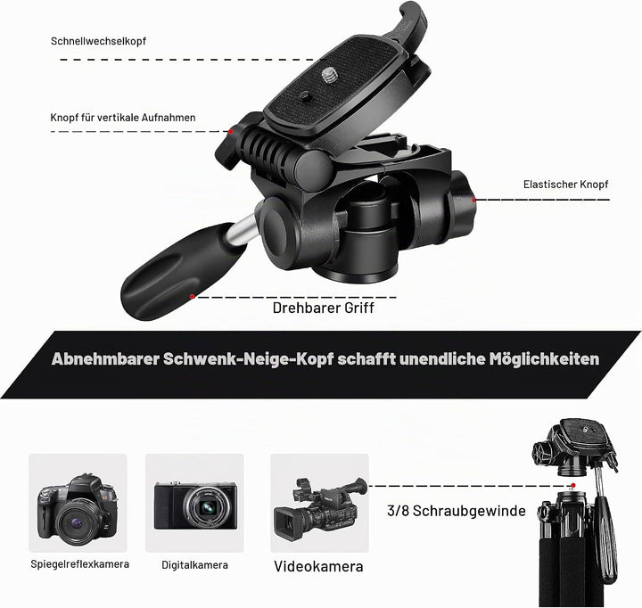 ZOMEi 188cm Stativ Heavy Duty Tall Tripod Stand, Professional Travel Video Tripod Kompatibel mit DSL