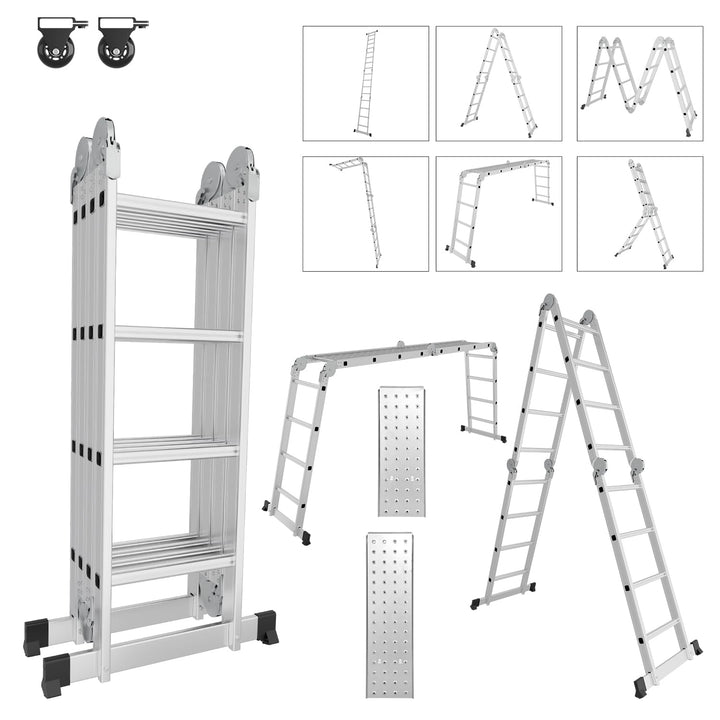 Cecaylie 4x4 Mehrzweckleiter 470cm 7 in 1 Alu Leiter Vielzweckleiter Klappleiter Haushaltsleiter Arb