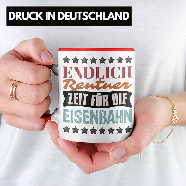 Trendation - Eisenbahner Tasse Geschenk für Modelleisenbahn-Fans Geschenkidee Endlich Rente Zeit für