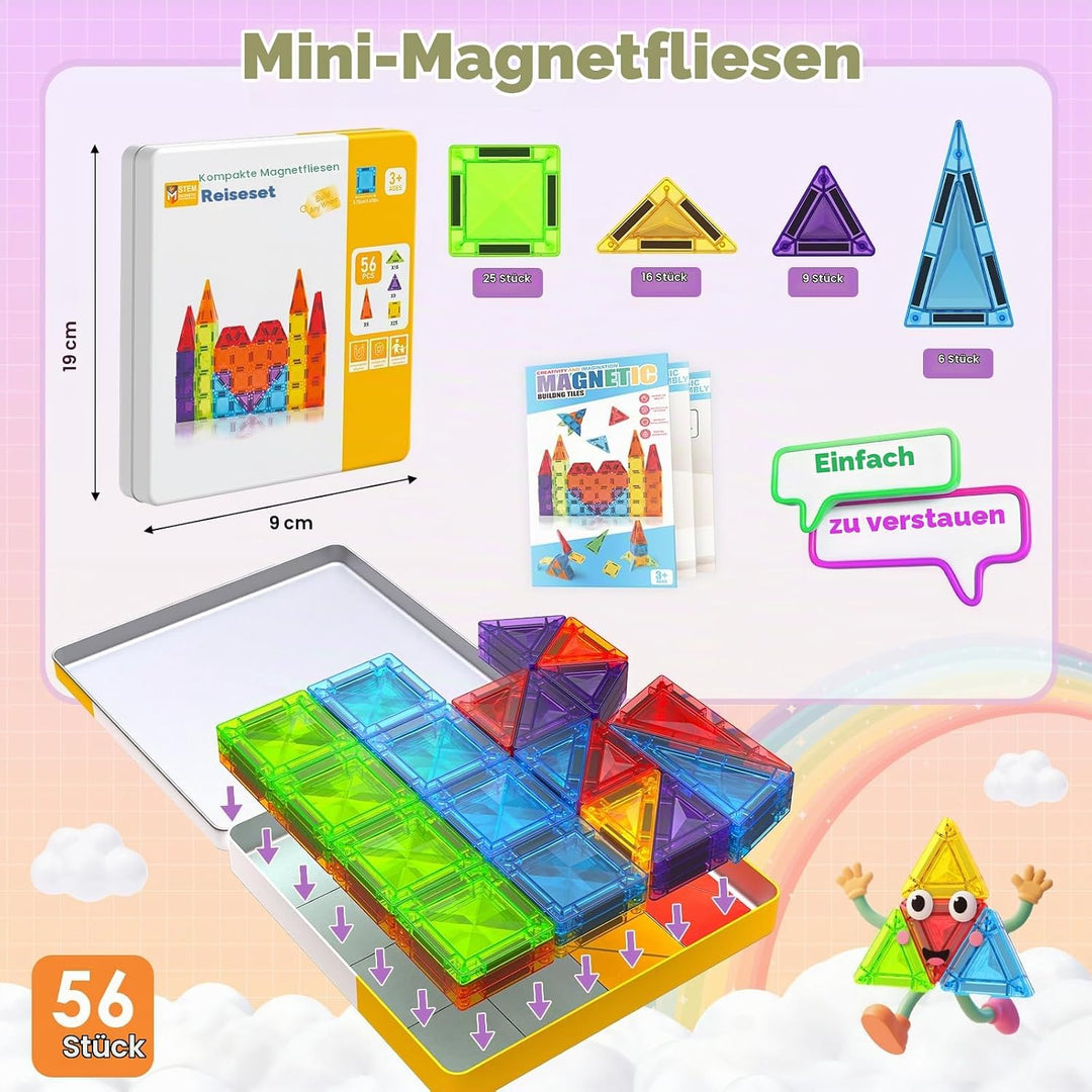 Magneverse Magnetische Bausteine 56 Teile im Metallkoffer - Magnetbausteine als Reisespielzeug für B