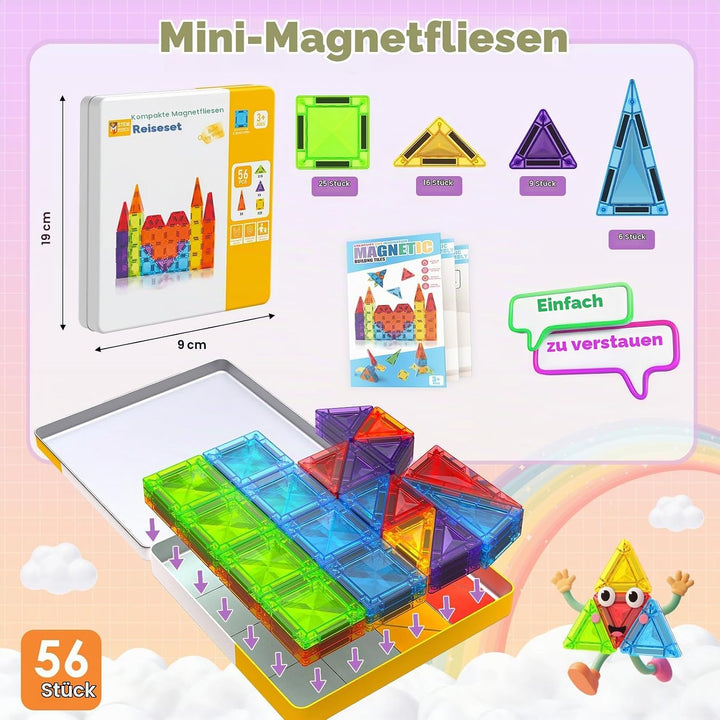 Magneverse Magnetische Bausteine 56 Teile im Metallkoffer - Magnetbausteine als Reisespielzeug für B