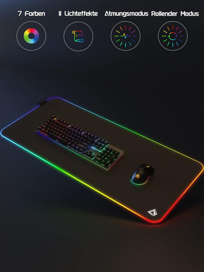 EASEMO Gaming Mauspad, RGB Mousepad, XXL gross (900 x 400 x 4 mm) mit 7 LED-Farben, 11 Beleuchtungsm