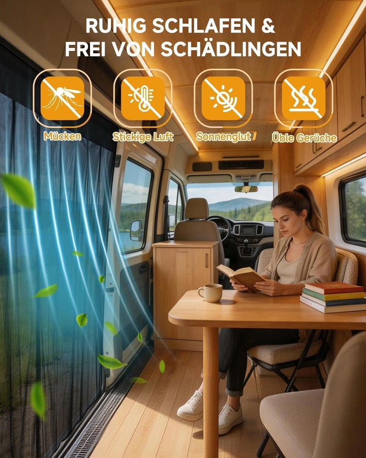 Sonnenschutznetz für Seitenfenster mit Reissverschluss & Magneten | Für Sonnen- und Blickschutz | Ko