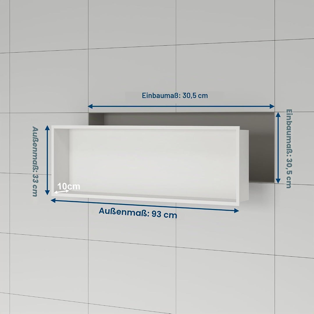 Neodrain Wandnische Dusche 90 x 30cm 304 Edelstahl Duschnische Weiss Einbaunische Lagerung für Badez