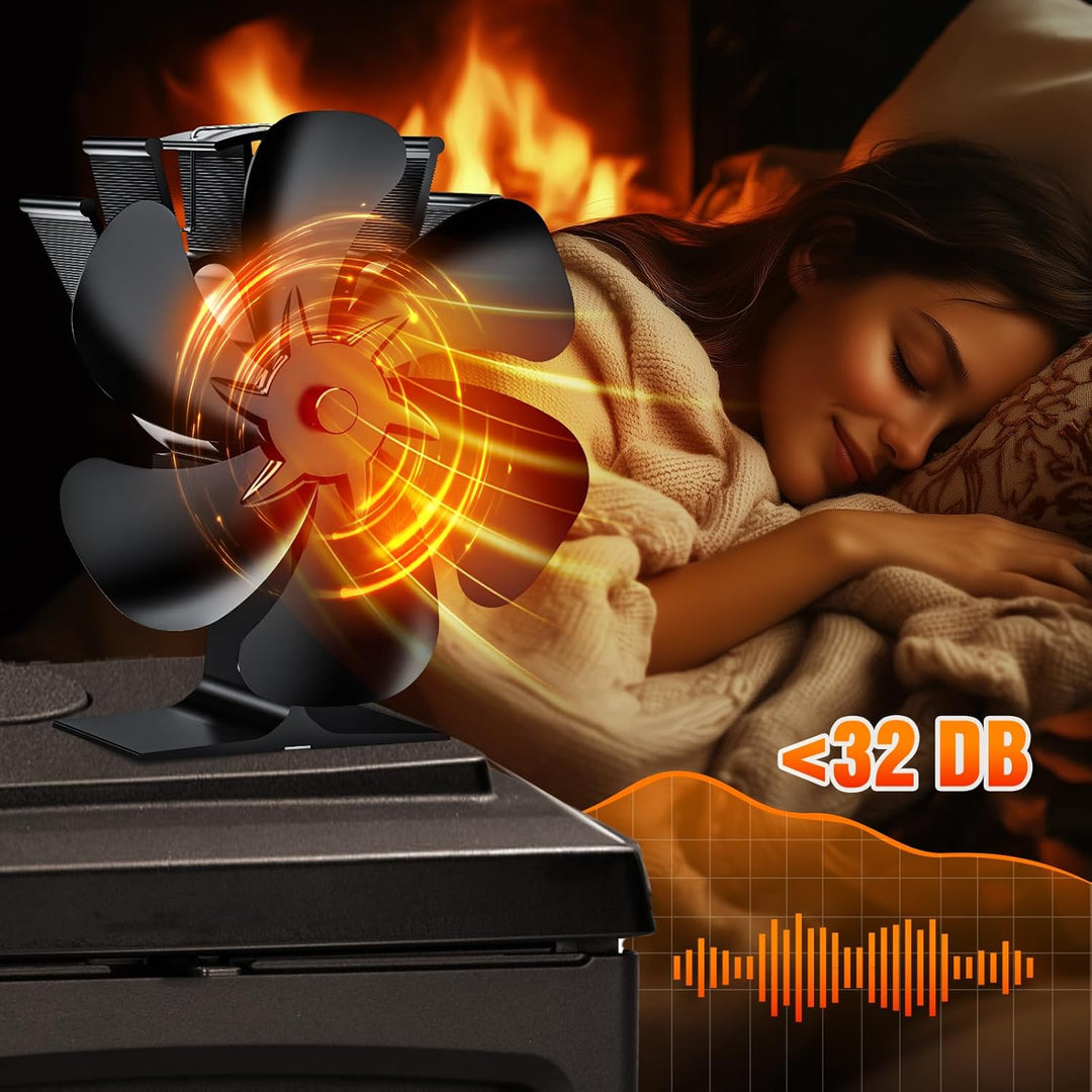 Wopigh Kaminventilator 6 Flügel Ofenventilator Ohne Strom, Holzofenventilator Leiser Betrieb, Angetr