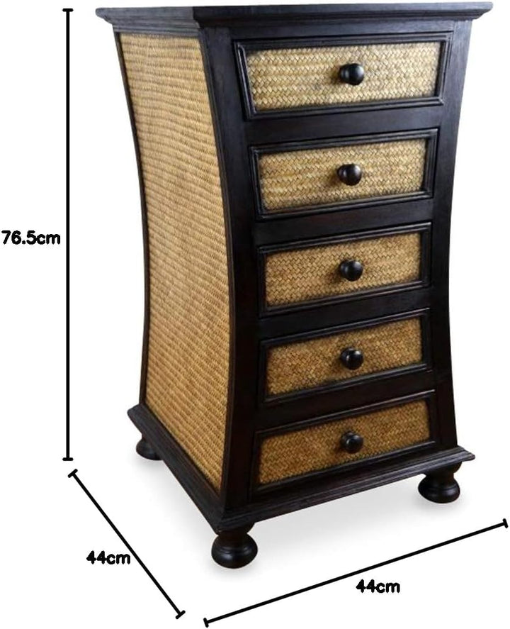 livasia Rattankommode I Rattanschrank I Kommode aus Holz und Rattan (geschwungen), geschwungen