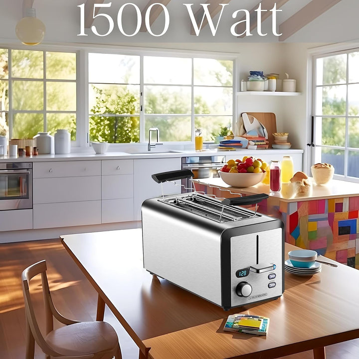 Toaster Langschlitz | 4 Scheiben Toastautomat | XXL | 1500 Watt | 6-Stufen Bräuneregler | Brötchenau