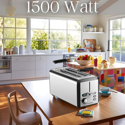 Toaster Langschlitz | 4 Scheiben Toastautomat | XXL | 1500 Watt | 6-Stufen Bräuneregler | Brötchenau