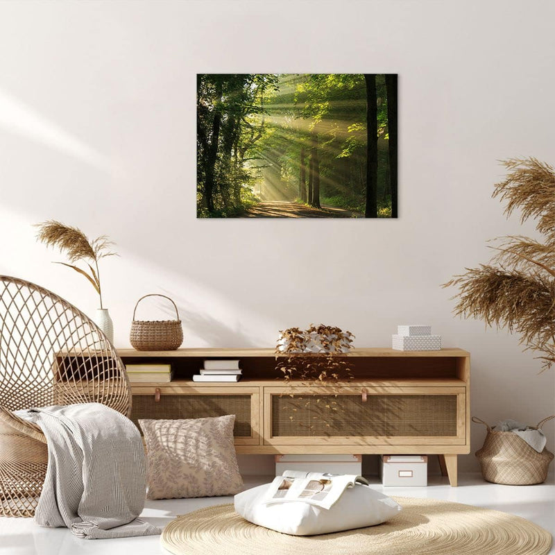 Bilder auf Leinwand Wald Baum Natur Leinwandbild mit Rahmen 70x50cm Wandbilder Dekoration Wohnzimmer