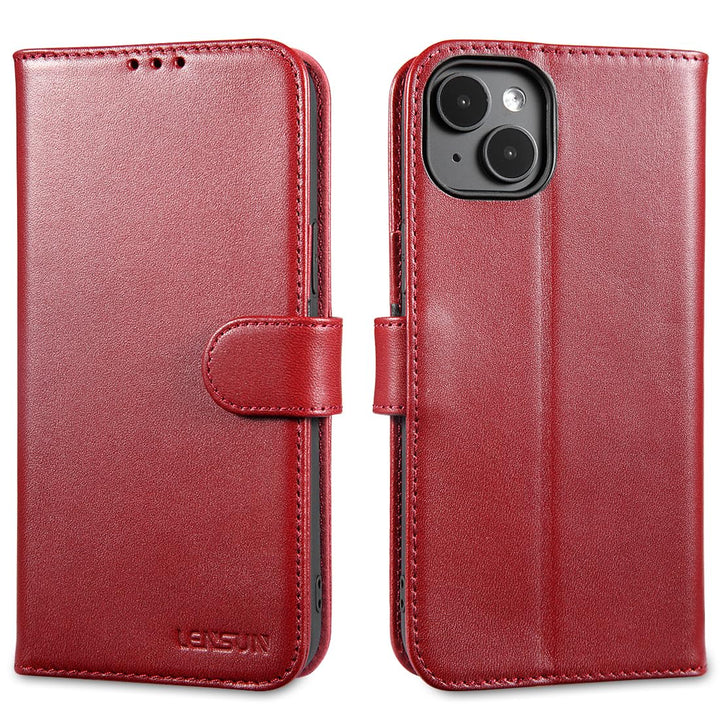 LENSUN Echtleder Hülle für iPhone 15 Plus, Handyhülle [Echtes Leder][Magnetverschluss][Kartenfach] H