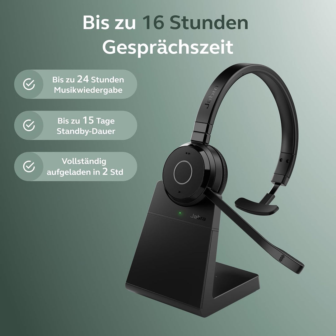 Jabra Evolve 65 TE Link MS Mono Stand Wireless Kopfhörer Schwarz Mono Dritte Ausgabe (2025) USB-A Ad