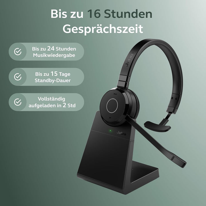 Jabra Evolve 65 TE Link MS Mono Stand Wireless Kopfhörer Schwarz Mono Dritte Ausgabe (2025) USB-A Ad