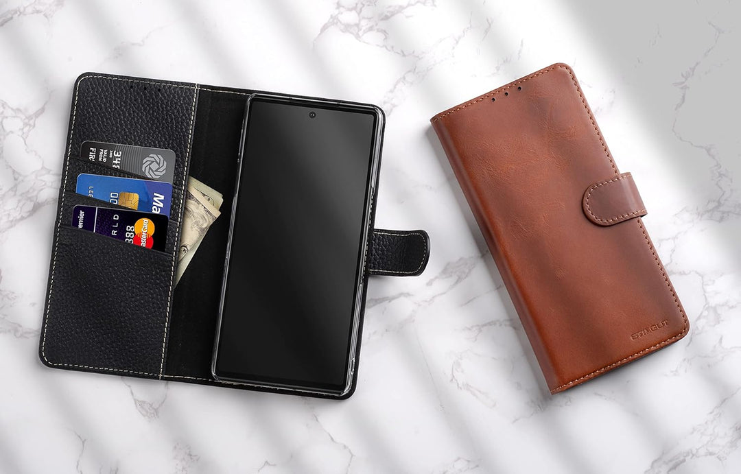 STILGUT Talis kompatibel mit Google Pixel 7 Pro Hülle mit Kartenfach aus Leder, Wallet Case, Lederhü