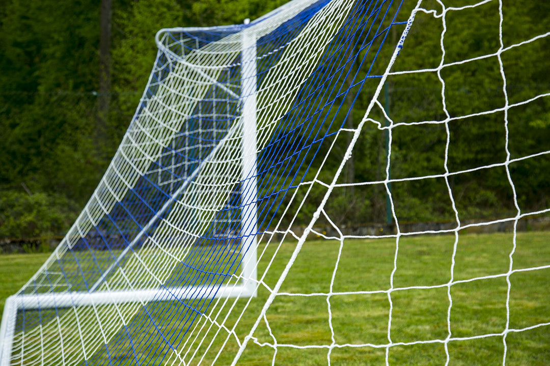 TORNETZ - Fussball - 7.32 x 2.44 x 0.8 x 2m - 3mm - Weiss oder Weiss/Blau Weiss-Blau, Weiss-Blau