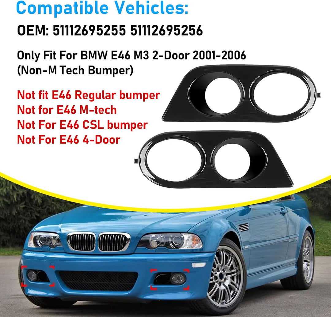 2 PCS Kompatibel mit BMW 3er E46 M3 Nebelscheinwerfer Gitter 2001-2006 NebelscheinwerferRahmen E46 M